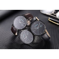 Private label watch manufacturers best selling leather strap men casual black wristwatch